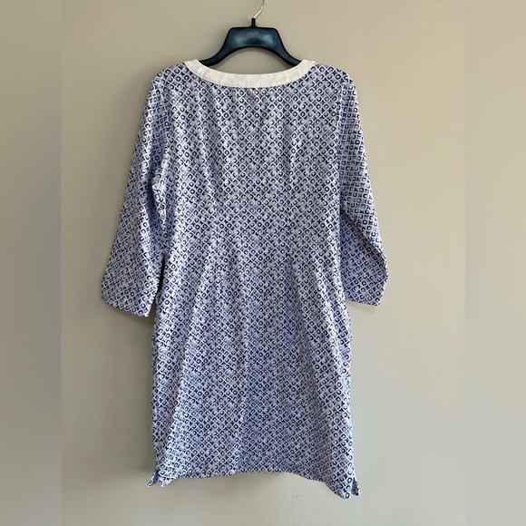 Tommy Bahama Islandzone 3/4 Sleeve Tile Print Isle Tunic Dress, Blue & White, SP - Picture 3 of 11